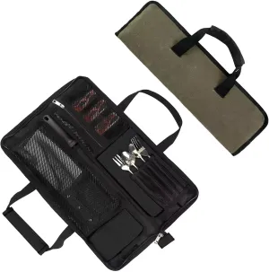 Qchengsan Chef’s Knife Roll Bag, Heavy Duty Waxed Canvas Chef Knife Bag, Portable 13 Slots Chef Knife Case, Multi-function Cutlery Knives Pouch Holder Knife Wrap Wallet Tool Roll