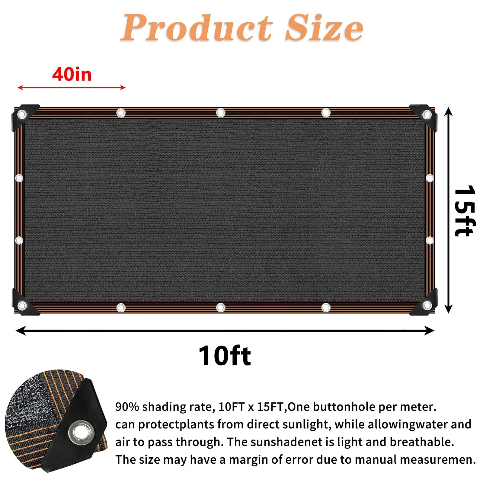 QLOFEI Shade Cloth for Garden, 90% Sunblock Neting Cover Shade Cloth with Grommets, Sun Protection Screens for Patio Kennel Chicken Coop Pergola Greenhouse Plants Cover Mesh Tarp, 10x15 FT