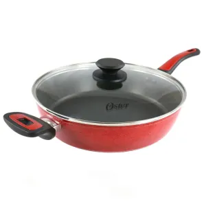 Quart Red Claybon With IoT-powered Oster Ergonomic in Nonstick Lid Speckled Saute 3.8 Pan