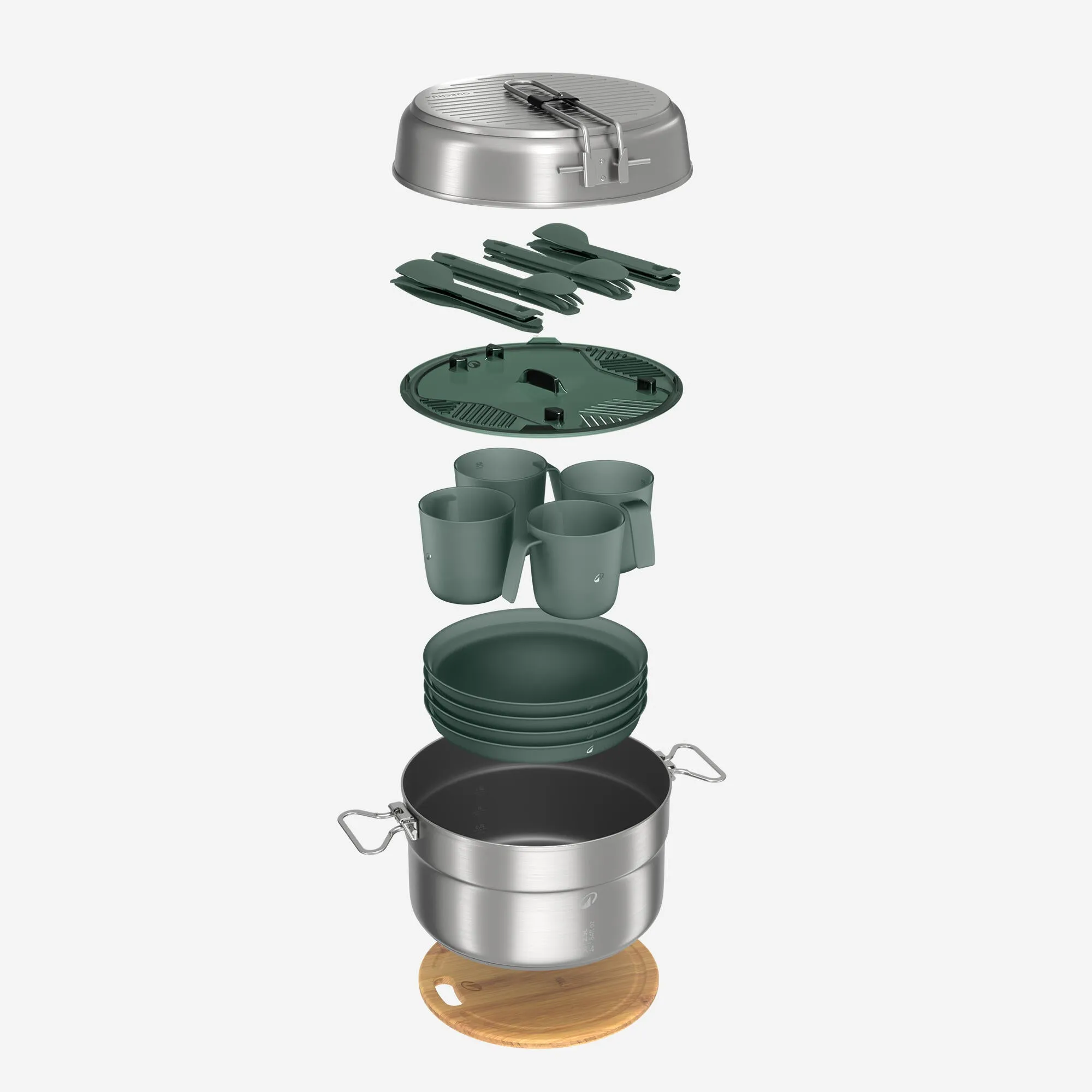 Quechua 500 Stainless Steel Nonstick Camping Cookset – 25-Piece for 4 People