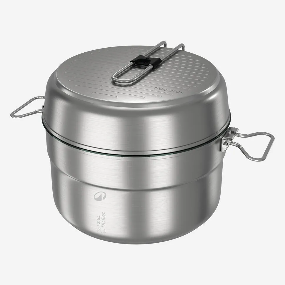 Quechua 500 Stainless Steel Nonstick Camping Cookset – 25-Piece for 4 People