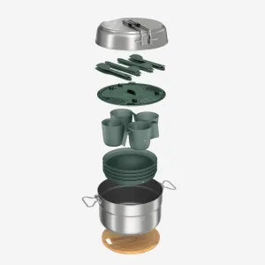 Quechua 500 Stainless Steel Nonstick Camping Cookset – 25-Piece for 4 People