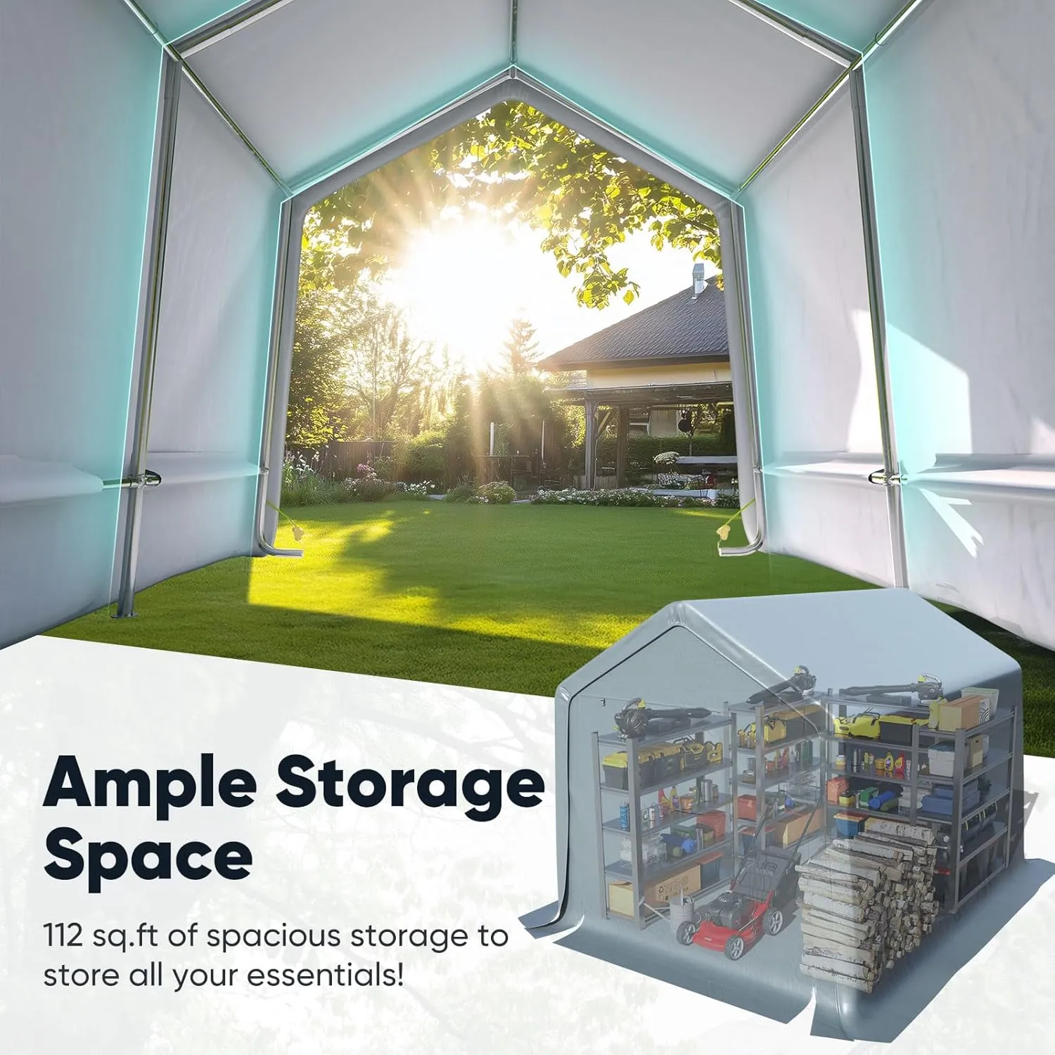 Quictent Heavy Duty 8x10FT Carport Shelter with Roll-Up Mesh Windows, Portable Garage Canopy for Motorcycle Storage, Outdoor Equipment, Patio Furniture Cover - Dark Gray