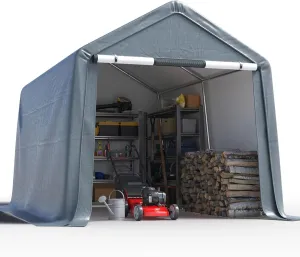 Quictent Heavy Duty 8x10FT Carport Shelter with Roll-Up Mesh Windows, Portable Garage Canopy for Motorcycle Storage, Outdoor Equipment, Patio Furniture Cover - Dark Gray