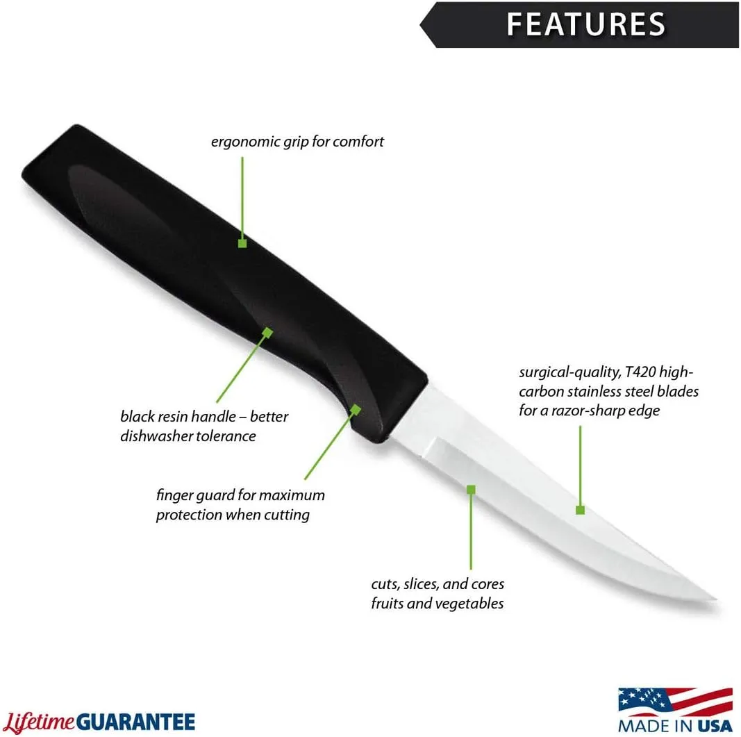 Rada Cutlery Anthem Series Heavy Duty Paring Knife, Made in USA, Black Handle
