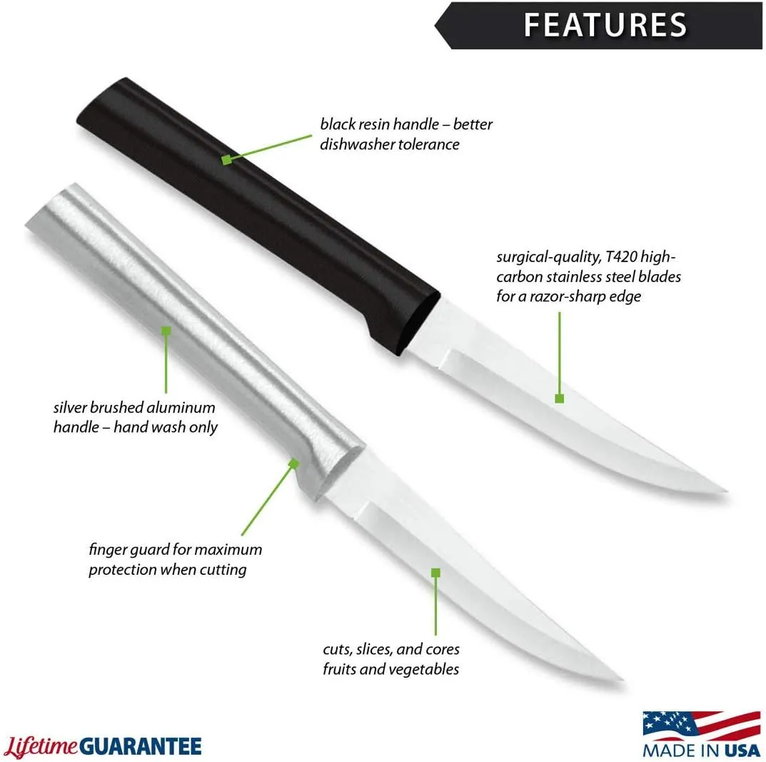 RADA Cutlery Heavy Duty Paring Knife, Black Handle, Pack of 6