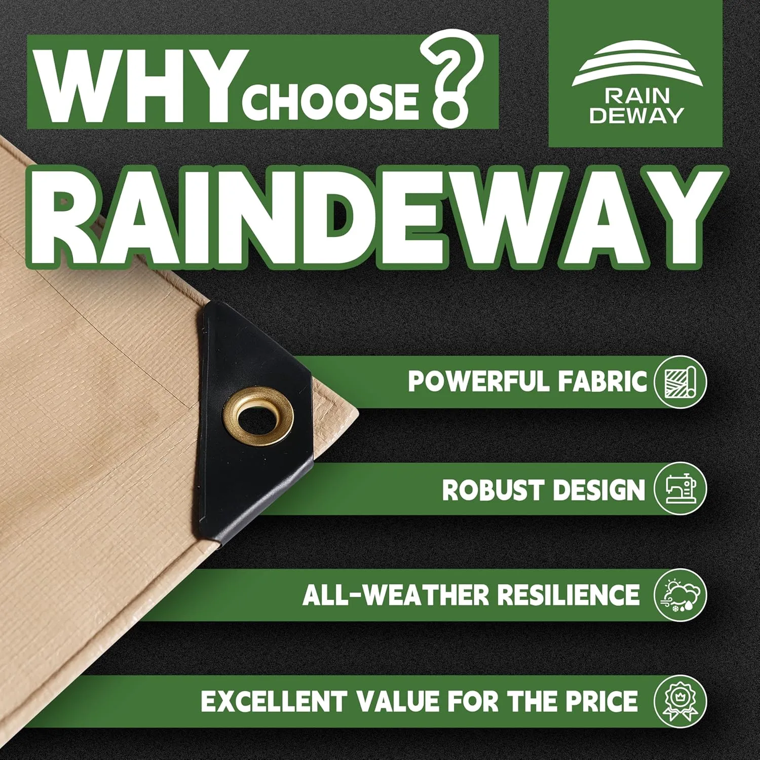 RAINDEWAY 6x10 Feet Heavy Duty 12 Mil Tan Poly Tarp Cover,UV Resistant,Weatherproof,Durable,Multipurpose Waterproof Small Tarp with Grommets and Reinforced Edges