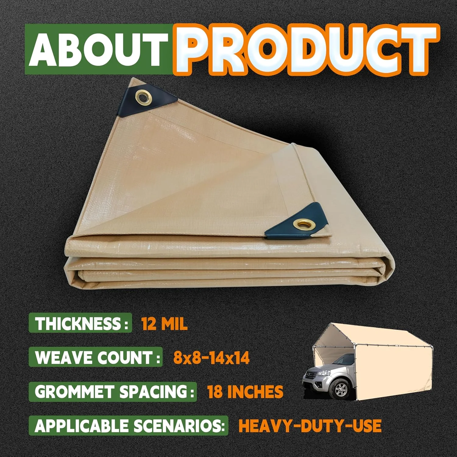 RAINDEWAY 6x10 Feet Heavy Duty 12 Mil Tan Poly Tarp Cover,UV Resistant,Weatherproof,Durable,Multipurpose Waterproof Small Tarp with Grommets and Reinforced Edges