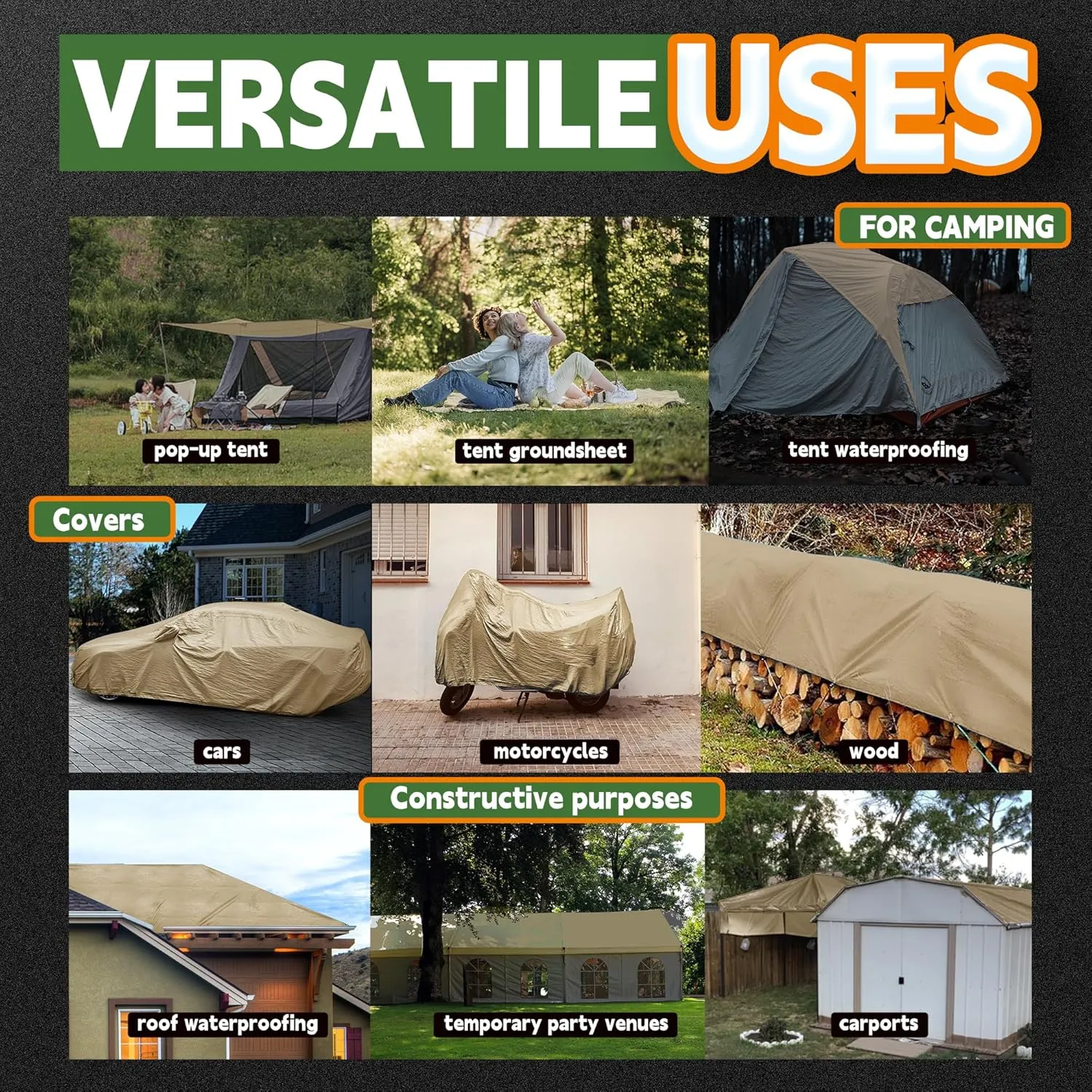 RAINDEWAY 6x10 Feet Heavy Duty 12 Mil Tan Poly Tarp Cover,UV Resistant,Weatherproof,Durable,Multipurpose Waterproof Small Tarp with Grommets and Reinforced Edges