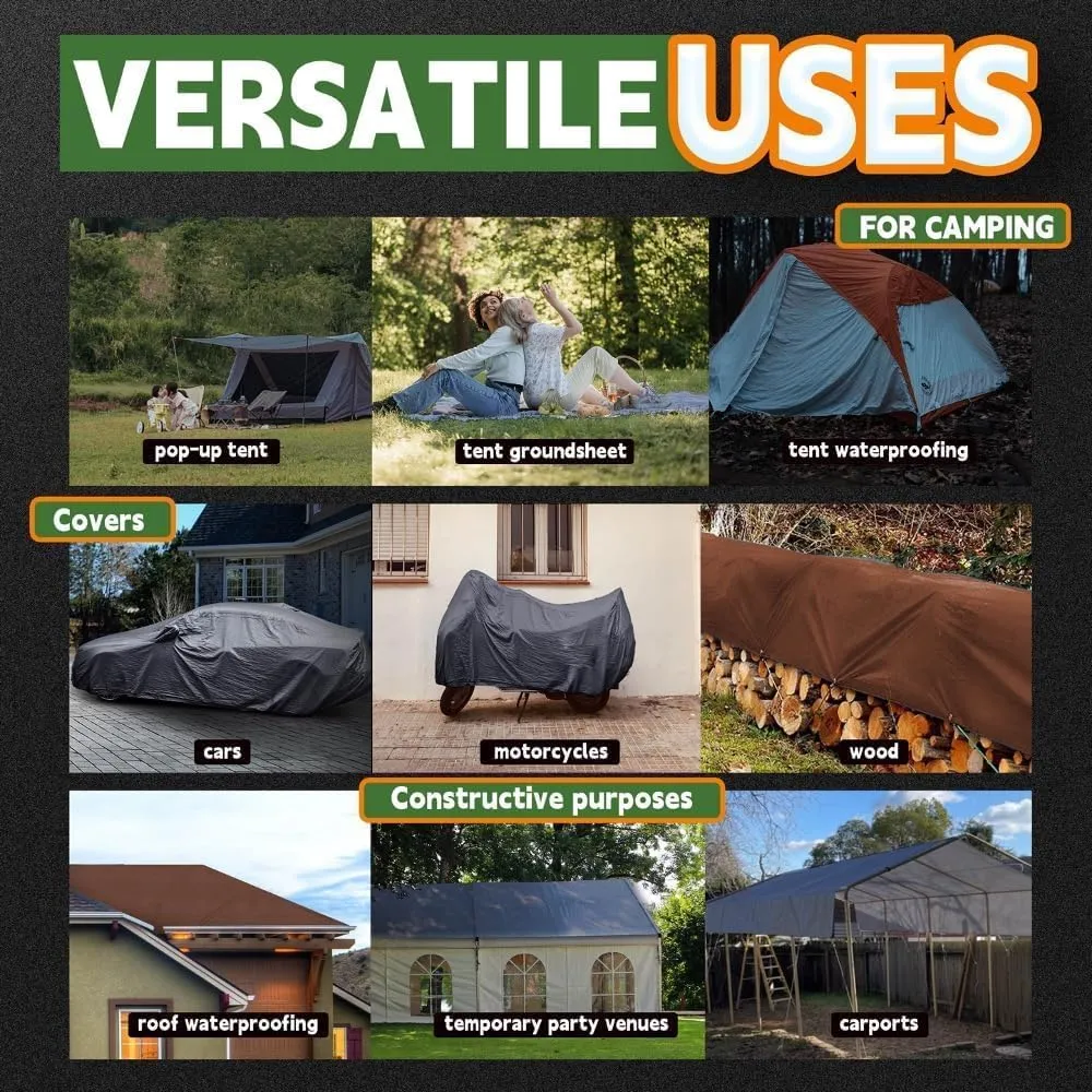 RAINDEWAY 6x15 Feet Super Heavy Duty Tarp 18 Mil, UV Resistant, Weatherproof, Multipurpose Waterproof Poly Tarp with Grommets and Reinforced Edges, Brown/Gray Tarps