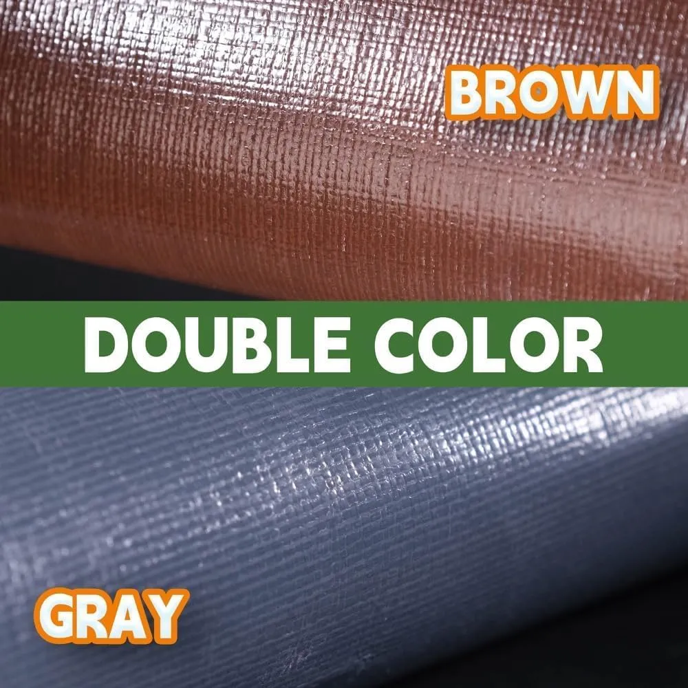 RAINDEWAY 6x15 Feet Super Heavy Duty Tarp 18 Mil, UV Resistant, Weatherproof, Multipurpose Waterproof Poly Tarp with Grommets and Reinforced Edges, Brown/Gray Tarps