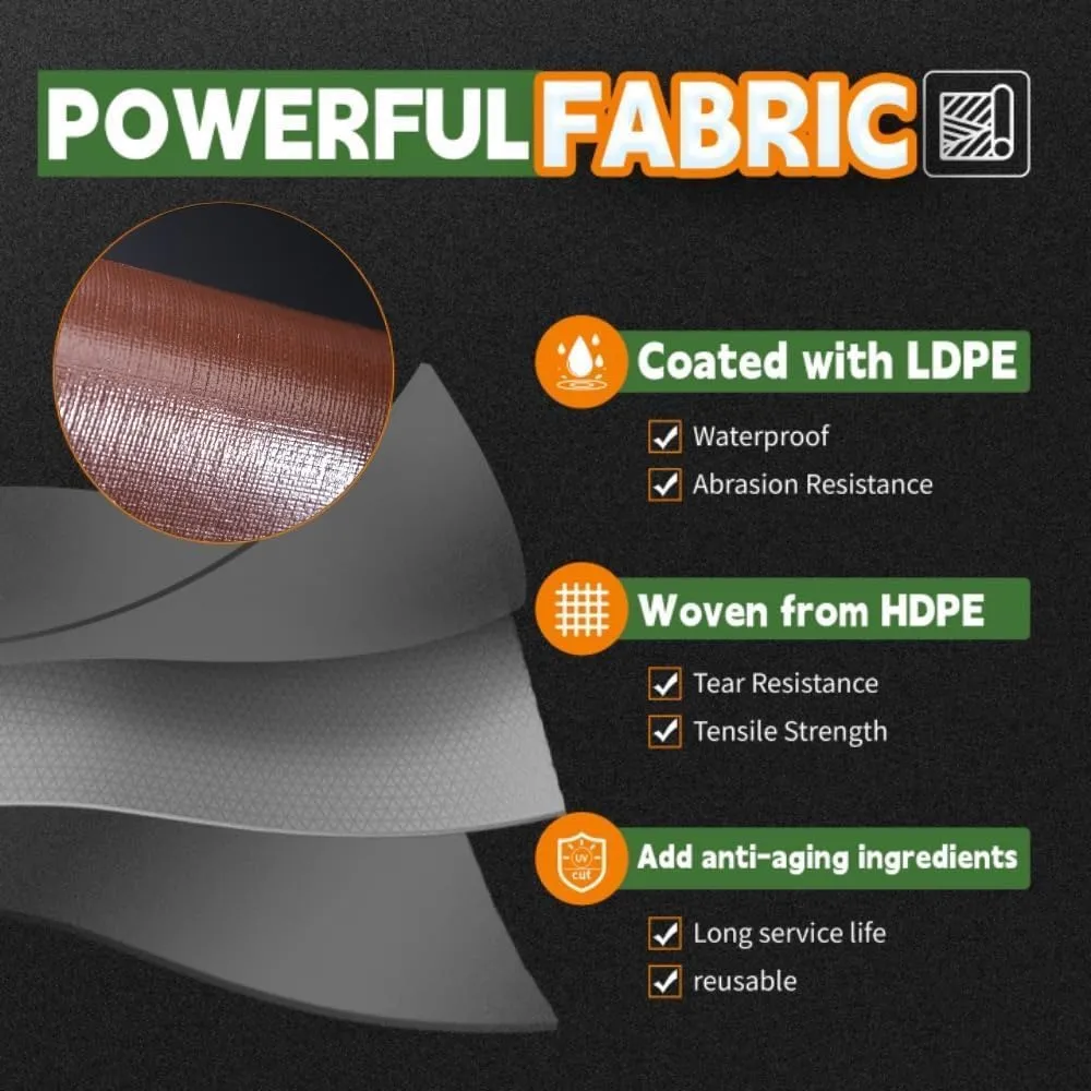 RAINDEWAY 6x15 Feet Super Heavy Duty Tarp 18 Mil, UV Resistant, Weatherproof, Multipurpose Waterproof Poly Tarp with Grommets and Reinforced Edges, Brown/Gray Tarps