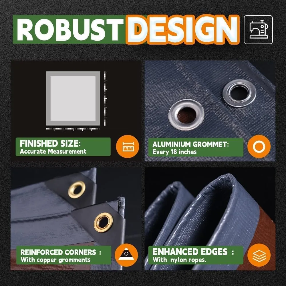 RAINDEWAY 6x15 Feet Super Heavy Duty Tarp 18 Mil, UV Resistant, Weatherproof, Multipurpose Waterproof Poly Tarp with Grommets and Reinforced Edges, Brown/Gray Tarps