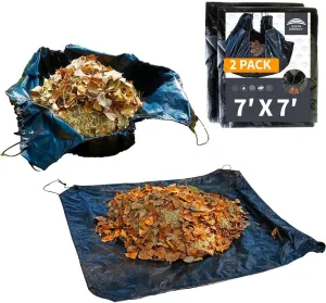 RAINDEWAY Drawstring Tarp 7x7 Feet (2pack), 9 Mil Black Poly Tarp with Drawstring, Reusable Leaf Lawn Garden Yard Waste Bag