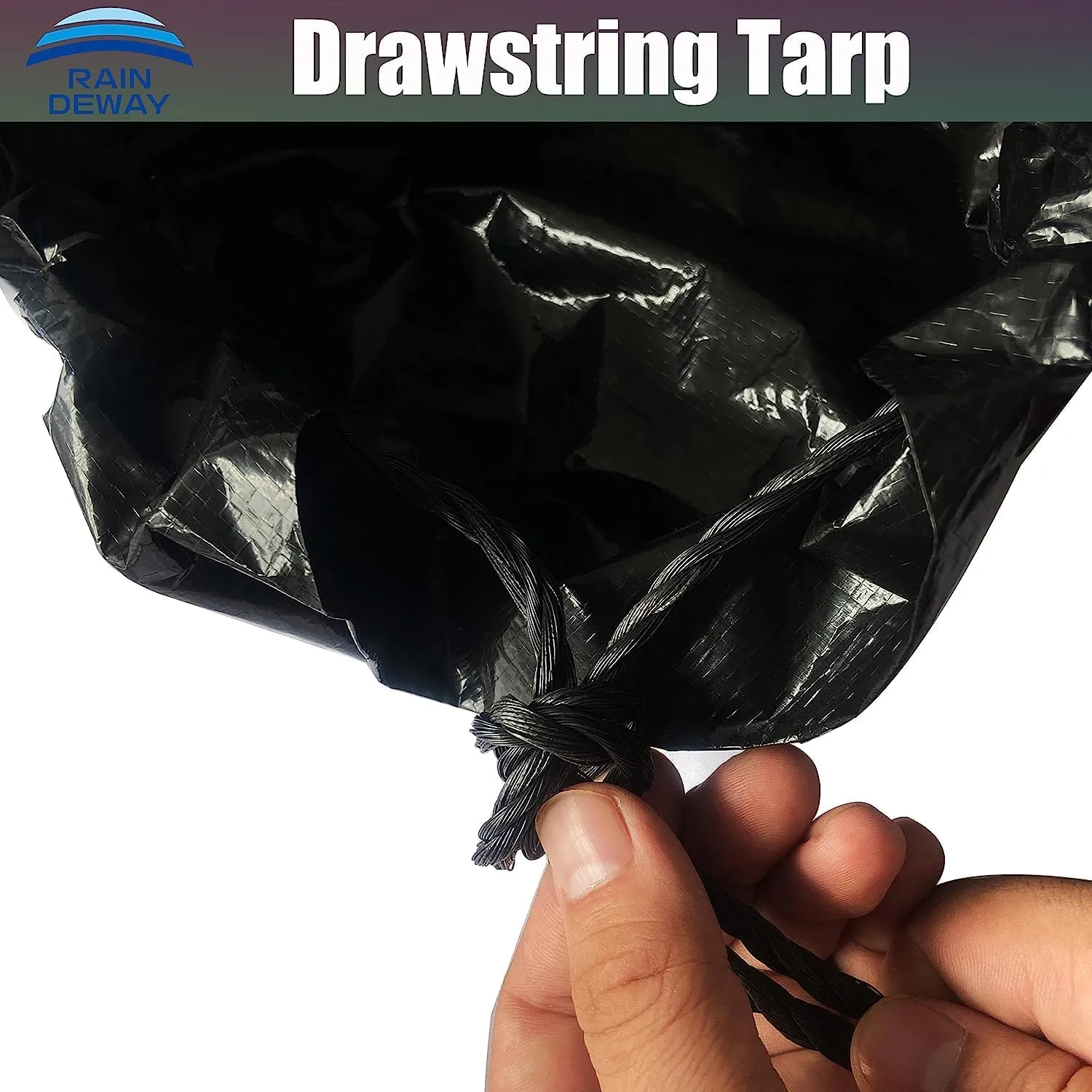 RAINDEWAY Drawstring Tarp 7x7 Feet (2pack), 9 Mil Black Poly Tarp with Drawstring, Reusable Leaf Lawn Garden Yard Waste Bag