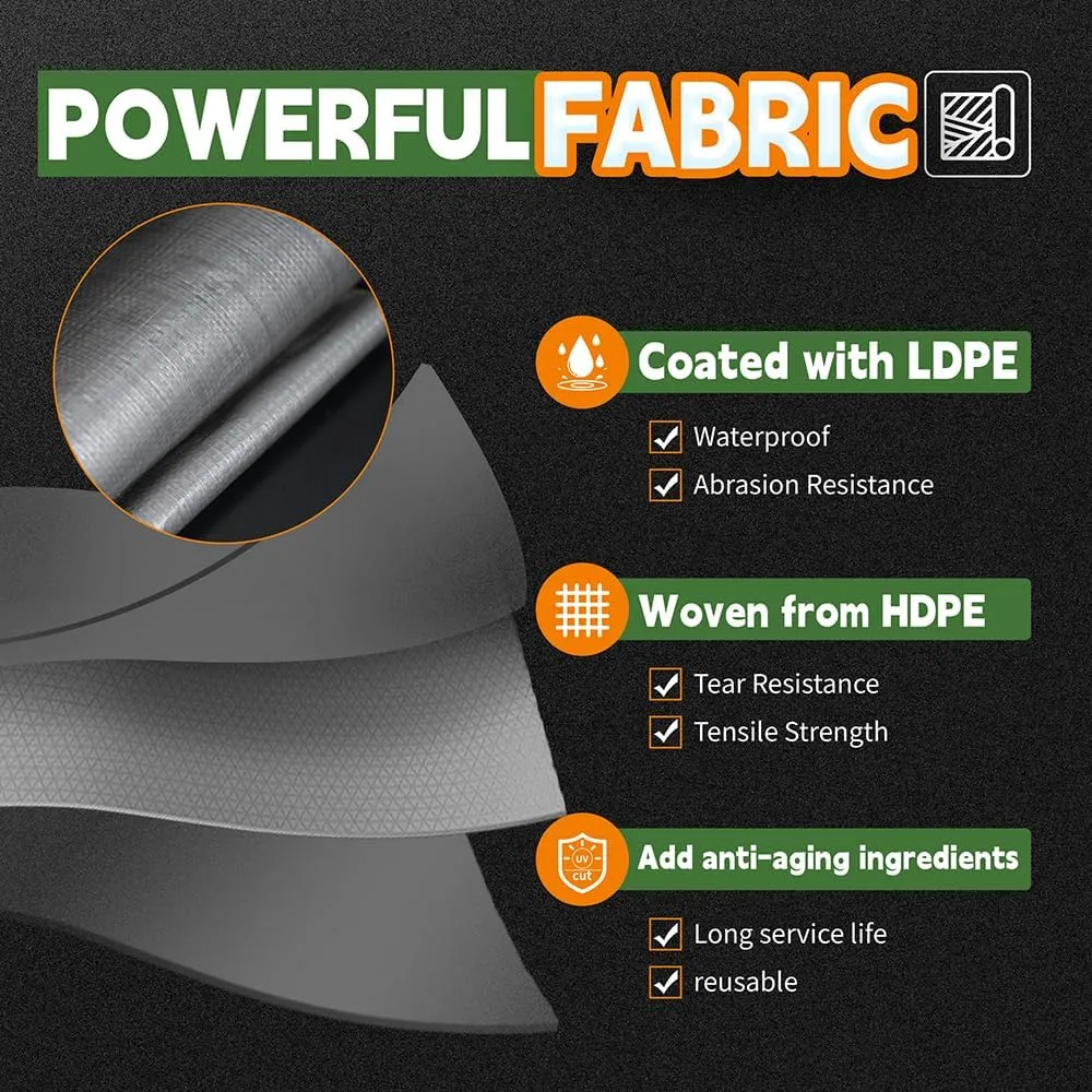 RAINDEWAY Tarps Heavy Duty Waterproof 12x25 Feet, 10Mil Multipurpose Poly Tarp Cover with Metal Grommets,Silver/Brown Tarp Finished Size,for Carport，Boats，Camping