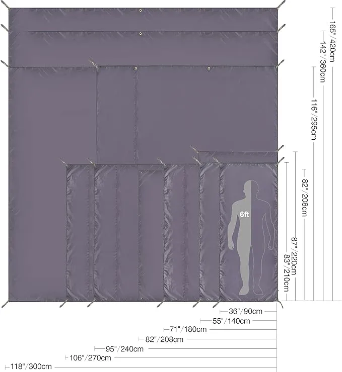REDCAMP Large Waterproof Camping Tarp Lightweight, Multifunctional Insulated Tent Footprint for Camping Hiking Backpacking, Grey 118"x165"
