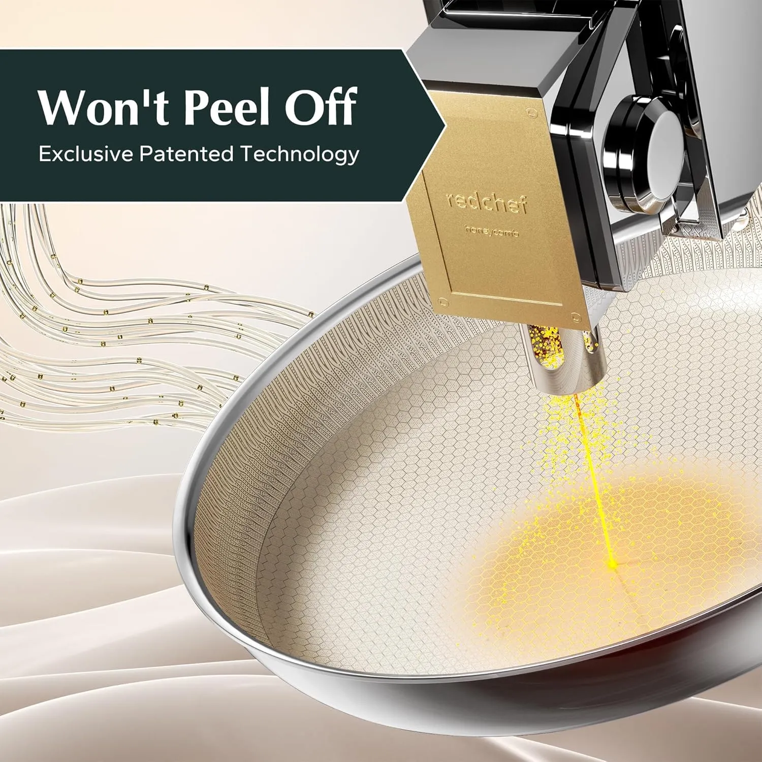 Redchef Non Stick Frying Pans, Hybrid Ceramic Frying Pan, Nonstick Skillet with Stay-Cool Handle, Non Toxic, PFAS PFOA & PTFE Free, Dishwasher & Oven Safe, Compatible with All Cooktops (8 10 12 inch)
