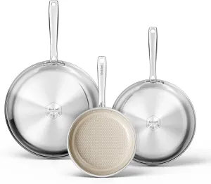 Redchef Non Stick Frying Pans, Hybrid Ceramic Frying Pan, Nonstick Skillet with Stay-Cool Handle, Non Toxic, PFAS PFOA & PTFE Free, Dishwasher & Oven Safe, Compatible with All Cooktops (8 10 12 inch)