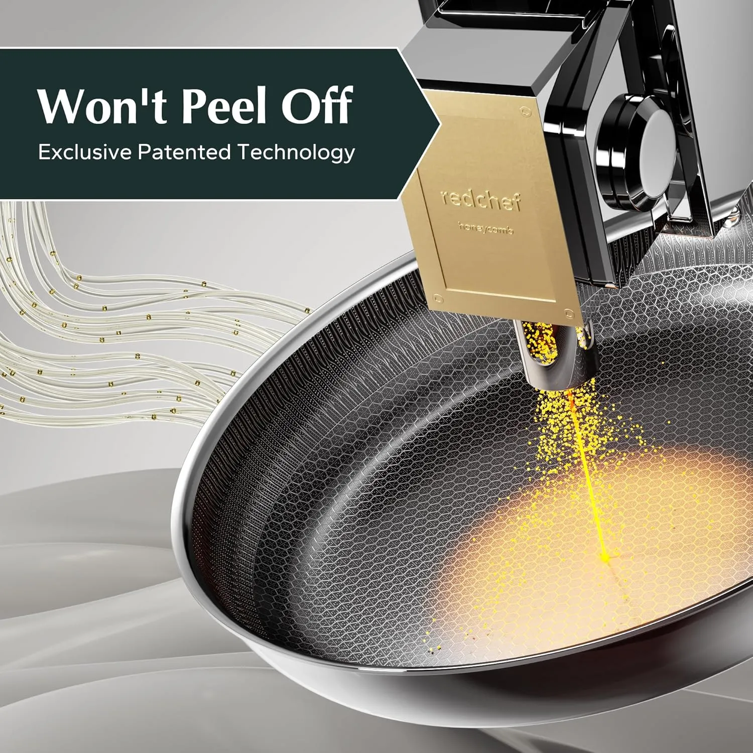 Redchef Non Stick Frying Pans, Hybrid Ceramic Frying Pan, Nonstick Skillets with Stay-Cool Handle, Non Toxic, PFAS PFOA & PTFE Free, Dishwasher & Oven Safe, Compatible with All Cooktops (8 10 12 inch)