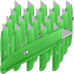 Reginary 20 Pcs Box Cutter Bulk Retractable Utility Knife Heavy Duty Aluminum Alloy Razor Knife for Cardboard Box Carton Opener for DIY, Factory, Home Office(Green)