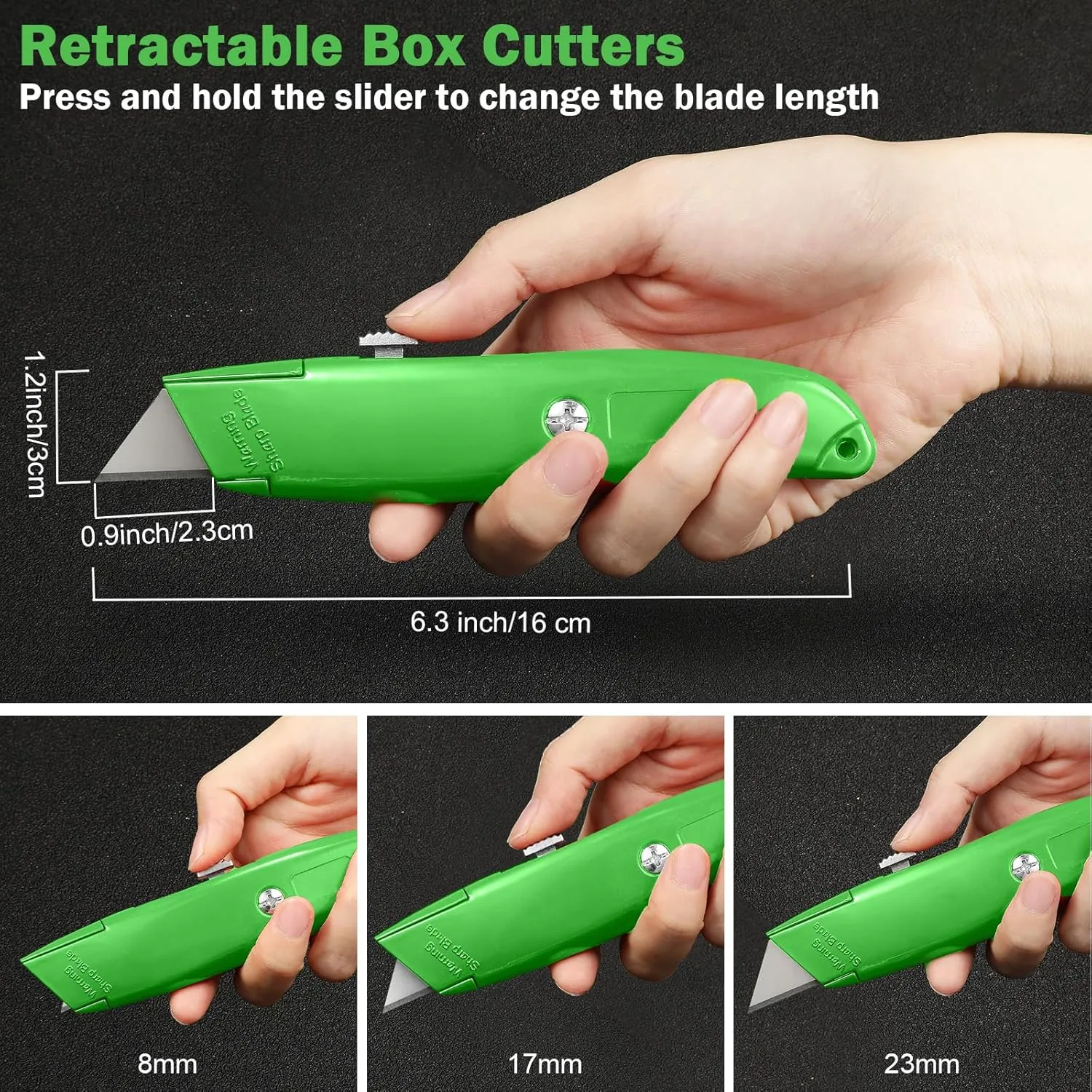 Reginary 20 Pcs Box Cutter Bulk Retractable Utility Knife Heavy Duty Aluminum Alloy Razor Knife for Cardboard Box Carton Opener for DIY, Factory, Home Office(Green)