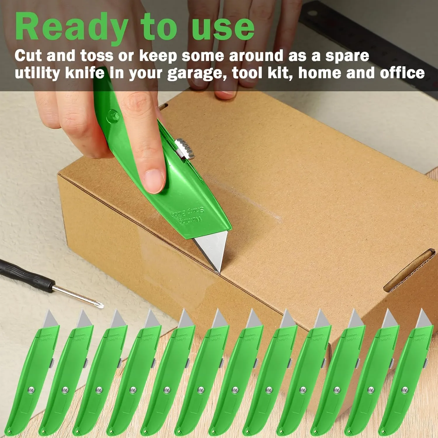 Reginary 20 Pcs Box Cutter Bulk Retractable Utility Knife Heavy Duty Aluminum Alloy Razor Knife for Cardboard Box Carton Opener for DIY, Factory, Home Office(Green)