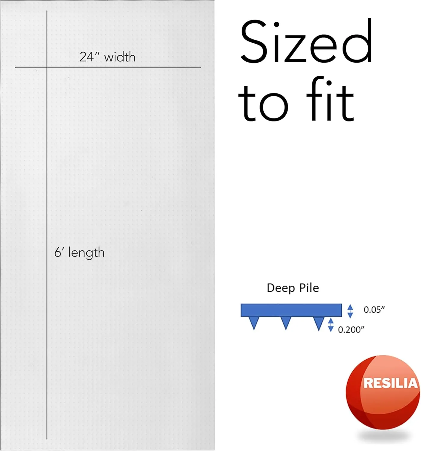 Resilia Industrial Deep Pile Carpet Runner - Crosshatch Pattern Non Slip Carpet & Rug Protector Mat, Waterproof Clear Plastic Vinyl Floor Covering, 24 Inches Wide x 6 Feet Long