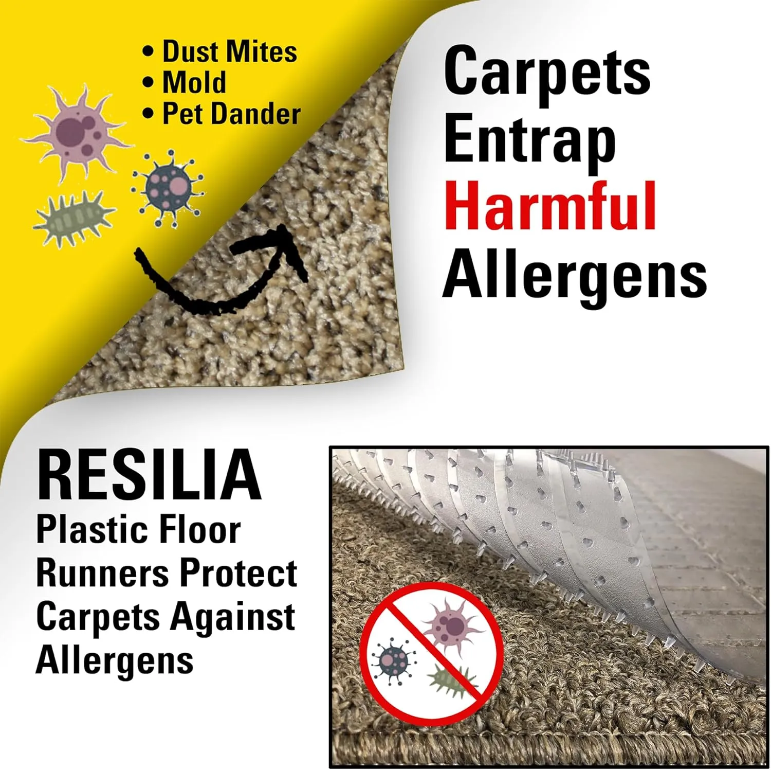 Resilia Industrial Deep Pile Carpet Runner - Crosshatch Pattern Non Slip Carpet & Rug Protector Mat, Waterproof Clear Plastic Vinyl Floor Covering, 30 Inches Wide x 6 Feet Long