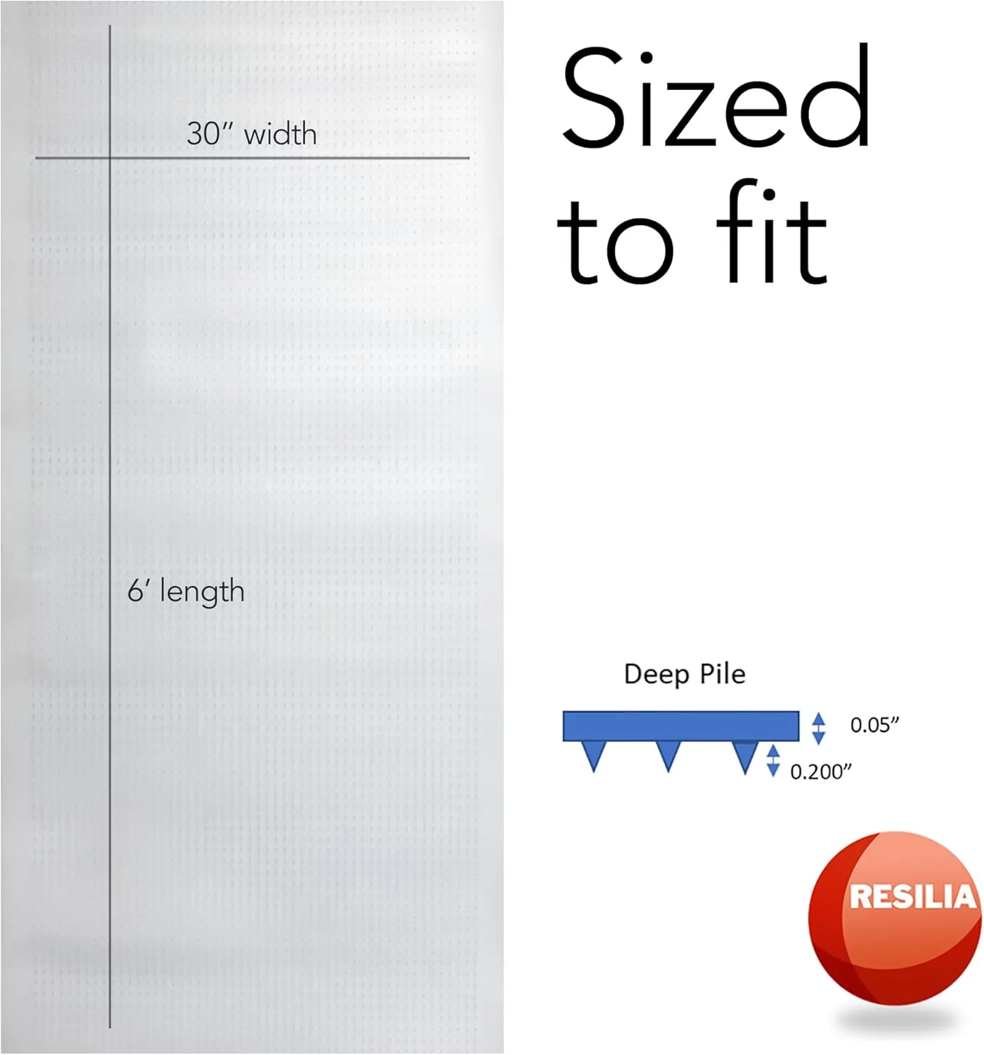 Resilia Industrial Deep Pile Carpet Runner - Crosshatch Pattern Non Slip Carpet & Rug Protector Mat, Waterproof Clear Plastic Vinyl Floor Covering, 30 Inches Wide x 6 Feet Long