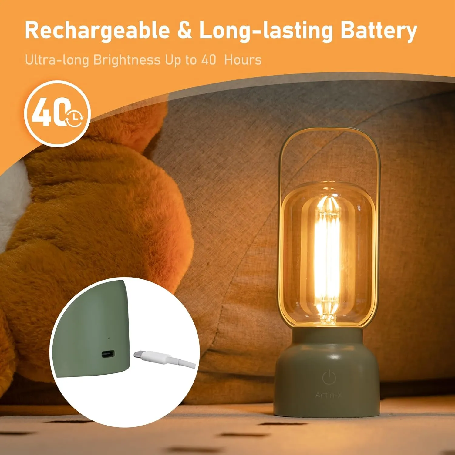 Retro Cordless Lantern Table Lamp, 40 Hours Long Lasting Dimming Night Light, Small Rechargeable Battery Operated Light for Cruise Camping Travel Nightstand, Decoration, Gift- Green