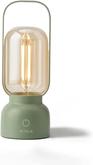 Retro Cordless Lantern Table Lamp, 40 Hours Long Lasting Dimming Night Light, Small Rechargeable Battery Operated Light for Cruise Camping Travel Nightstand, Decoration, Gift- Green