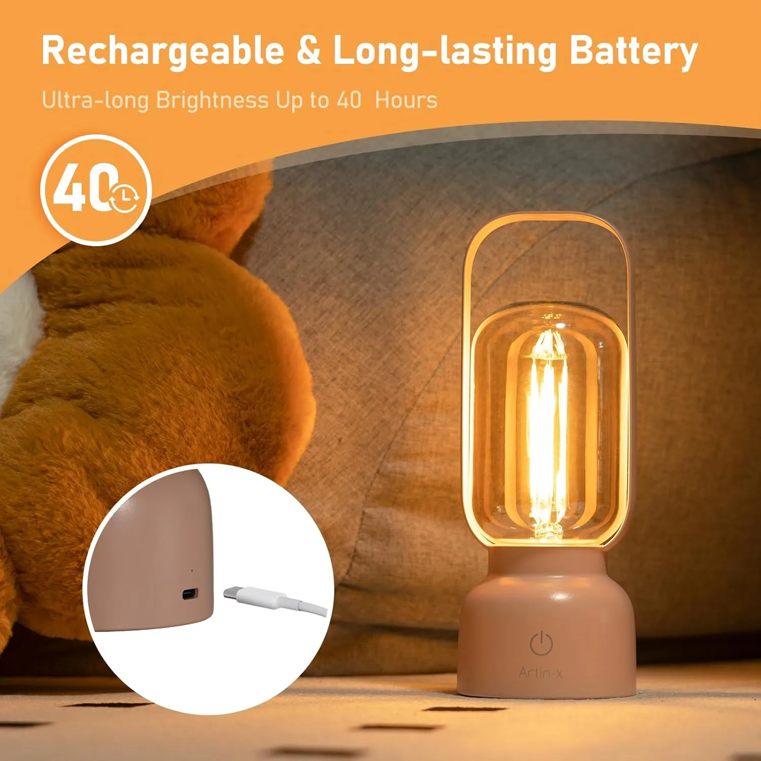 Retro Cordless Lantern Table Lamp, 40 Hours Long Lasting Dimming Night Light, Small Rechargeable Battery Operated Light for Cruise Nightstand Travel Camping Decoration Gift- Blue