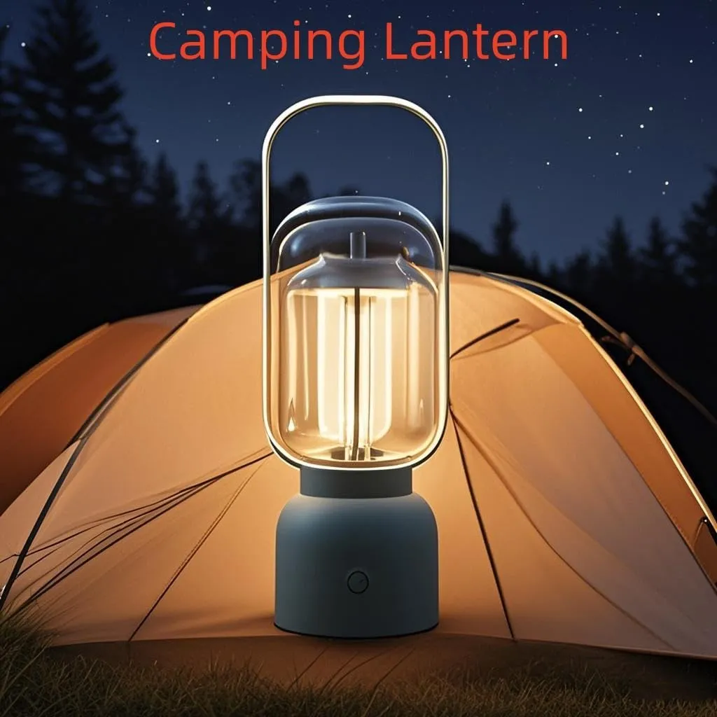 Retro Cordless Lantern Table Lamp, 40 Hours Long Lasting Dimming Night Light, Small Rechargeable Battery Operated Light for Cruise Nightstand Travel Camping Decoration Gift- Blue