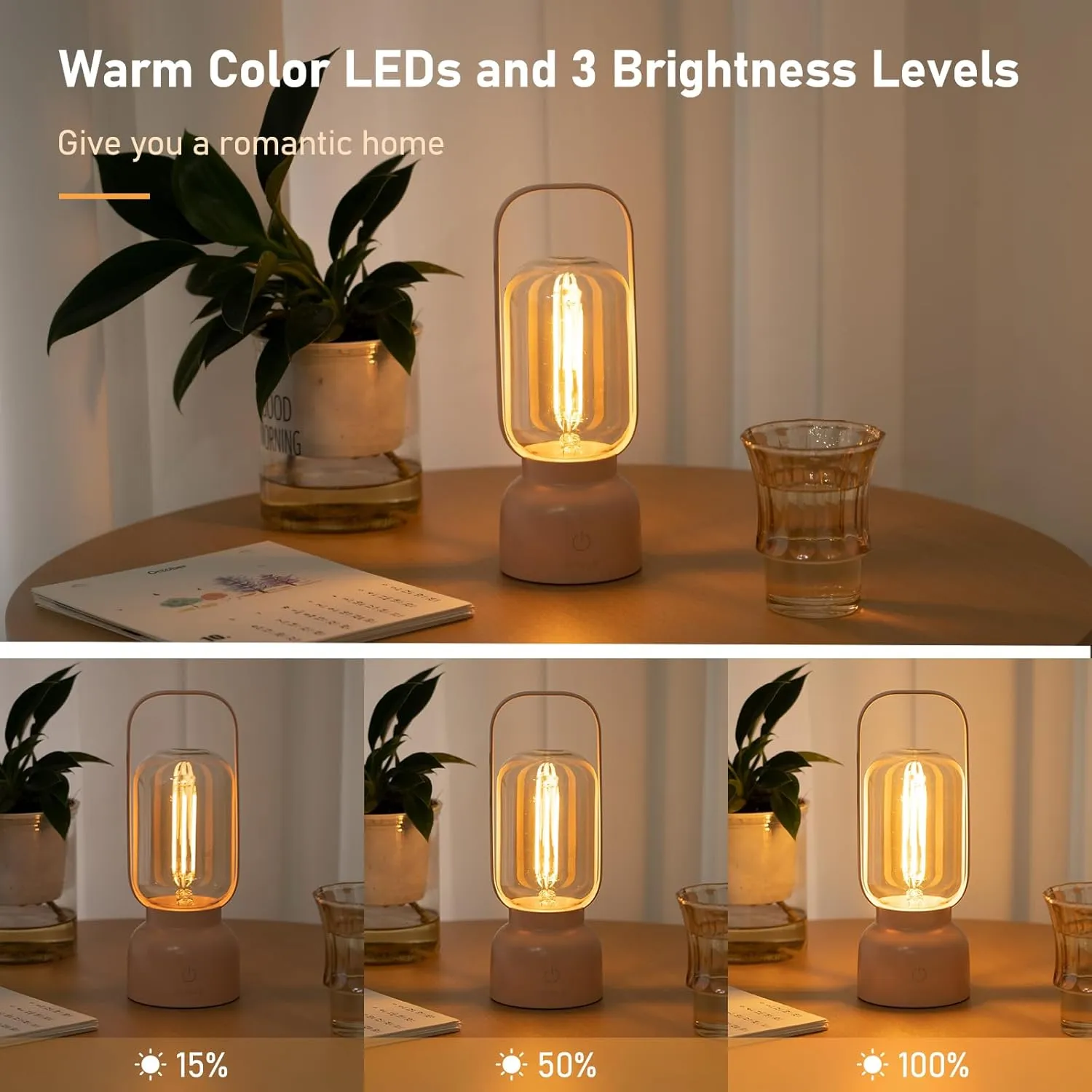 Retro Cordless Lantern Table Lamp, 40 Hours Long Lasting Dimming Night Light, Small Rechargeable Battery Operated Light for Cruise Nightstand Travel Camping Decoration Gift- Blue
