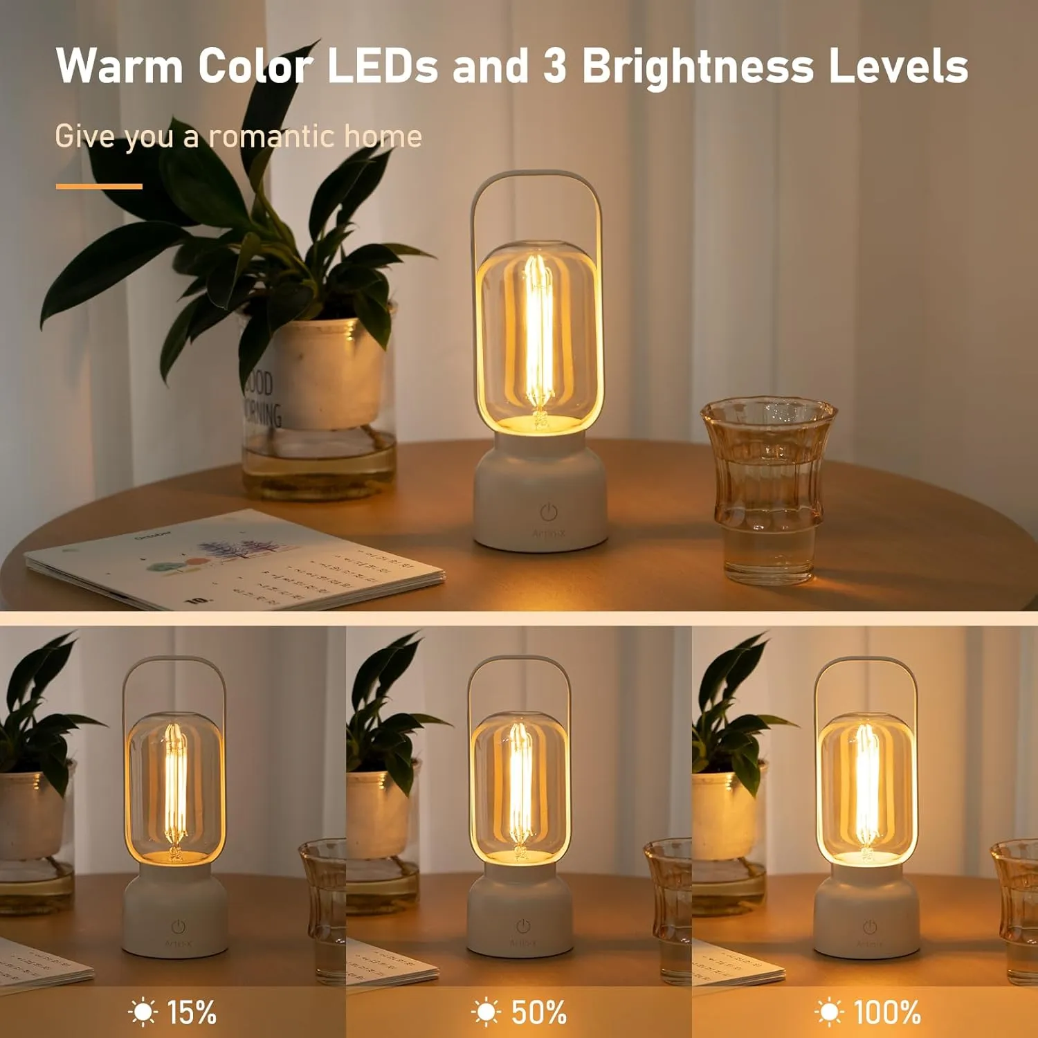 Retro Cordless Lantern Table Lamp, 40 Hours Long Lasting Dimming Night Light, Small Rechargeable Battery Operated Light for Cruise Nightstand Travel Camping Nightstand, Decoration, Gift- White
