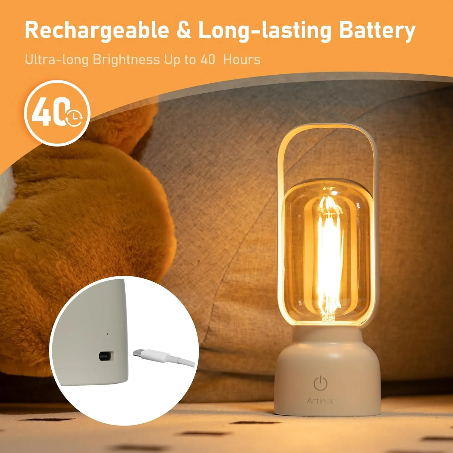 Retro Cordless Lantern Table Lamp, 40 Hours Long Lasting Dimming Night Light, Small Rechargeable Battery Operated Light for Cruise Nightstand Travel Camping Nightstand, Decoration, Gift- White