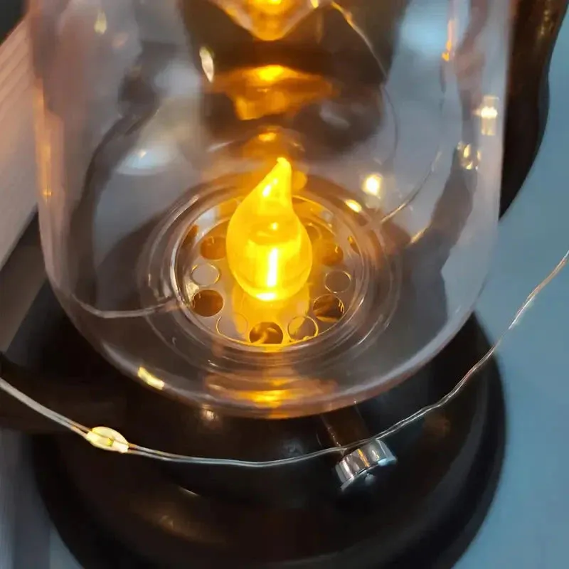 Retro Kerosene Lamp LED Horse Lantern Outdoor Waterproof Portable Rechargeable Solar Powered Flame Light