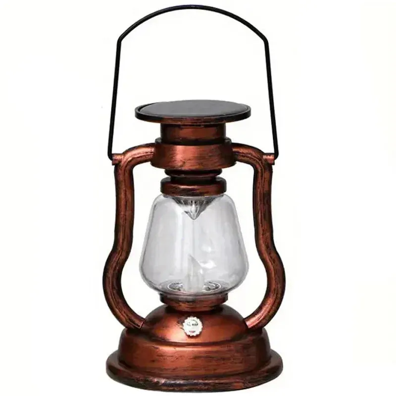 Retro Kerosene Lamp LED Horse Lantern Outdoor Waterproof Portable Rechargeable Solar Powered Flame Light