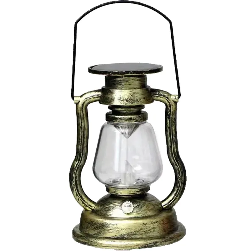 Retro Kerosene Lamp LED Horse Lantern Outdoor Waterproof Portable Rechargeable Solar Powered Flame Light