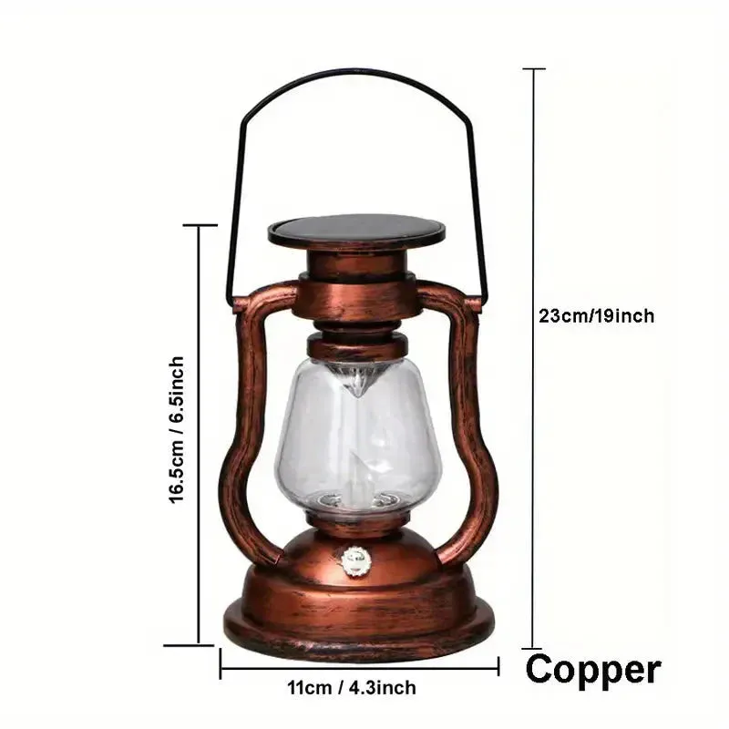 Retro Kerosene Lamp LED Horse Lantern Outdoor Waterproof Portable Rechargeable Solar Powered Flame Light