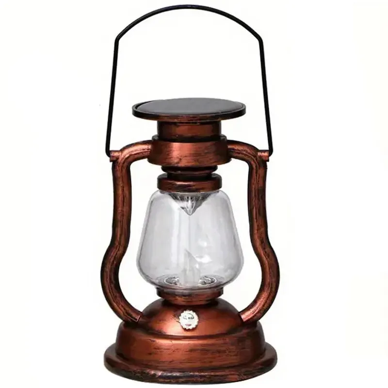 Retro Kerosene Lamp LED Horse Lantern Outdoor Waterproof Portable Rechargeable Solar Powered Flame Light