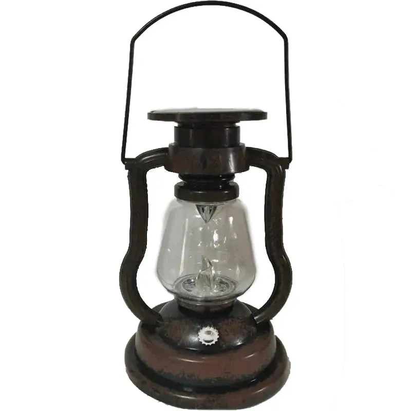 Retro Kerosene Lamp LED Horse Lantern Outdoor Waterproof Portable Rechargeable Solar Powered Flame Light