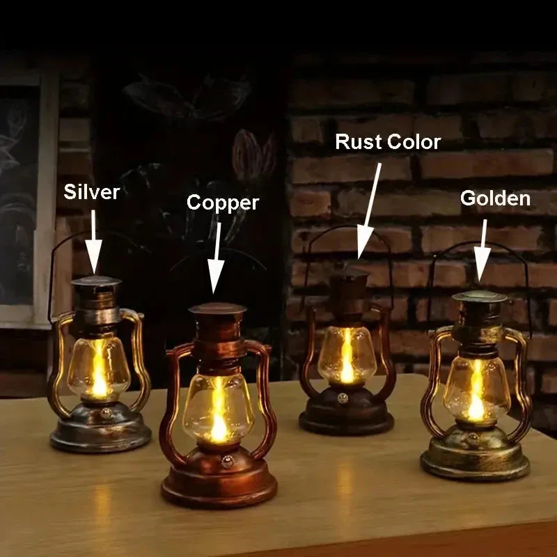 Retro Kerosene Lamp LED Horse Lantern Outdoor Waterproof Portable Rechargeable Solar Powered Flame Light