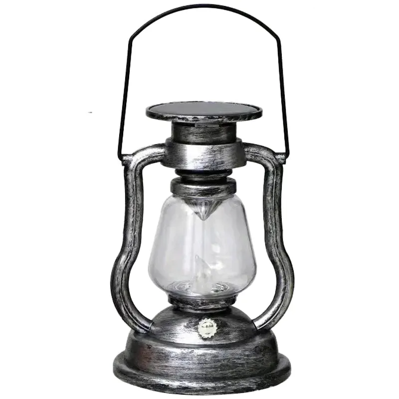 Retro Kerosene Lamp LED Horse Lantern Outdoor Waterproof Portable Rechargeable Solar Powered Flame Light