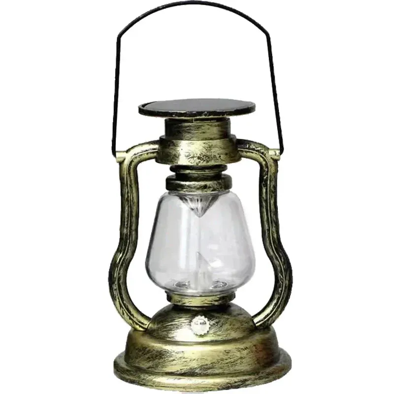 Retro Kerosene Lamp LED Horse Lantern Outdoor Waterproof Portable Rechargeable Solar Powered Flame Light