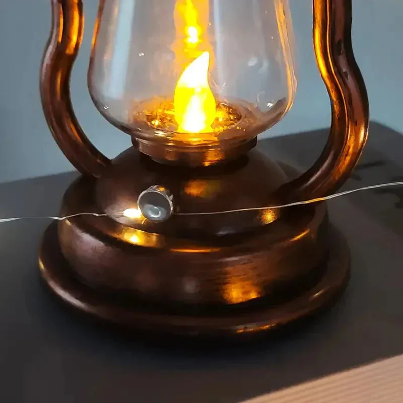 Retro Kerosene Lamp LED Horse Lantern Outdoor Waterproof Portable Rechargeable Solar Powered Flame Light