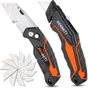 REXBETI 2-Pack Folding Utility Knife Heavy Duty Retractable Box Cutter