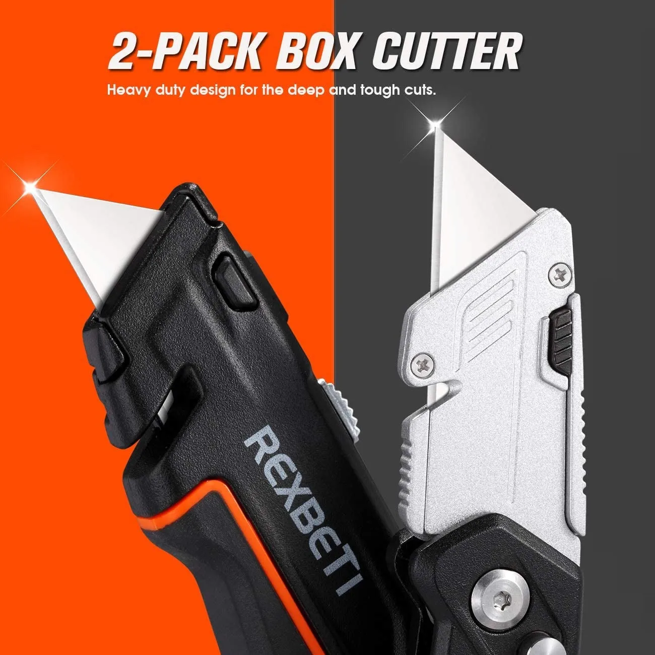 REXBETI 2-Pack Folding Utility Knife Heavy Duty Retractable Box Cutter