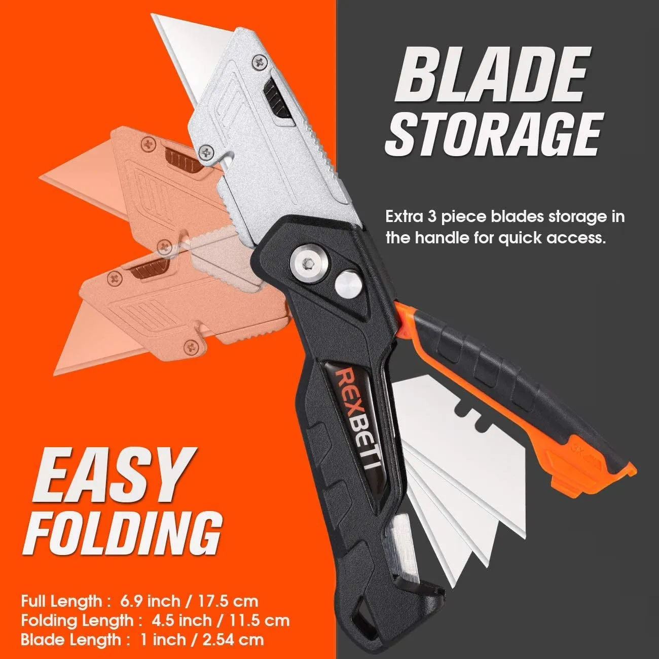 REXBETI 2-Pack Folding Utility Knife Heavy Duty Retractable Box Cutter